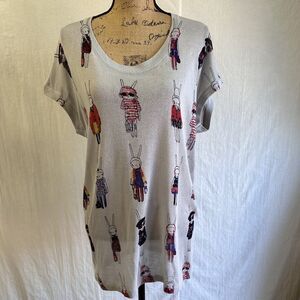 Purplish London Whimsical Gray Stylized Bunny Cap Sleeve Sweater Vest One Size